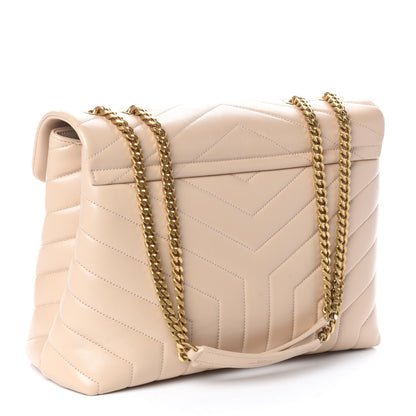 Saint Laurent Calfskin Y Quilted Monogram Medium Loulou Chain Satchel Nude Powder 3 of 9