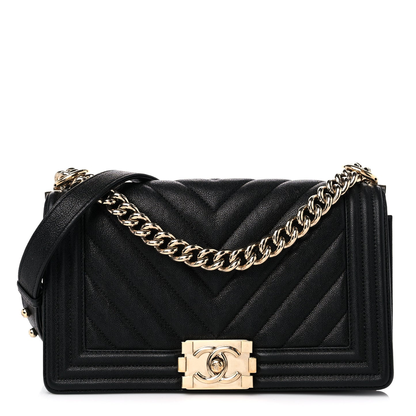 Caviar Chevron Quilted Medium Boy Flap Black