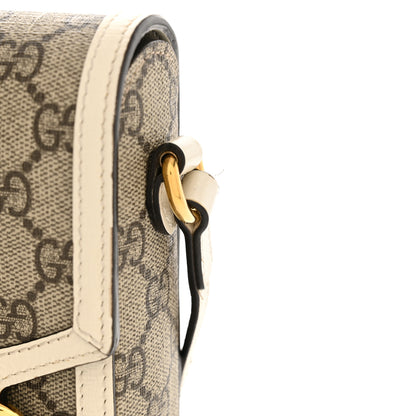 Gucci GG Supreme Monogram Azalea Calfskin Mini Horsebit 1955 Crossbody Bag Beige Ebony Mystic White 12 of 15