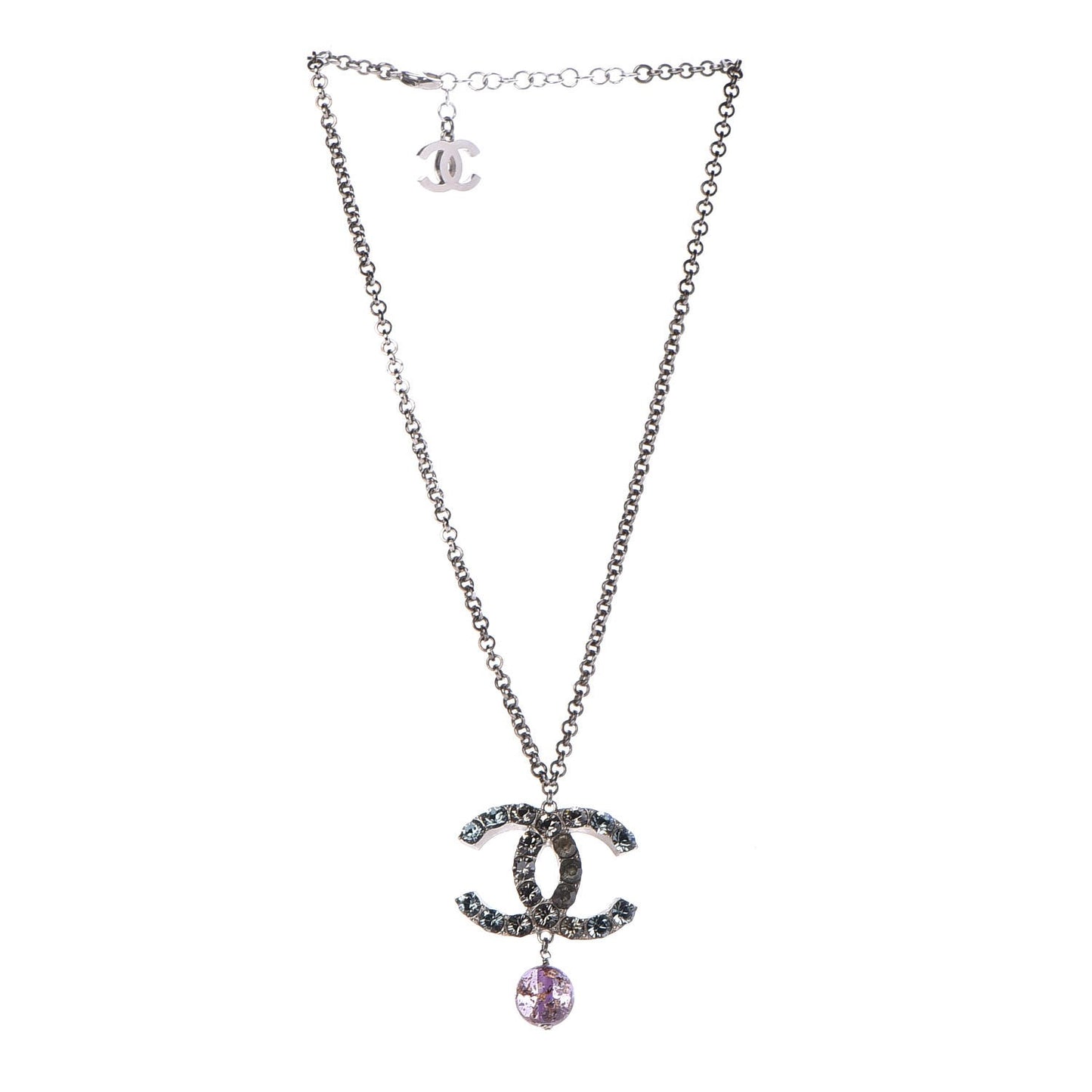 Crystal CC Drop Necklace Silver Blue Purple