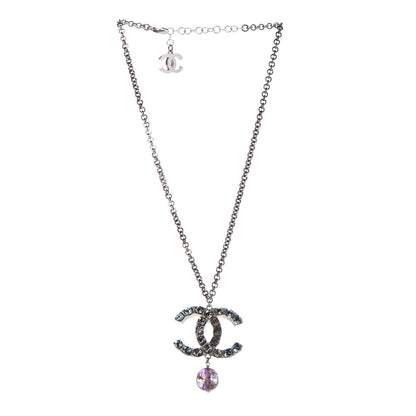 Chanel Crystal CC Drop Necklace Silver Blue Purple 3 of 8