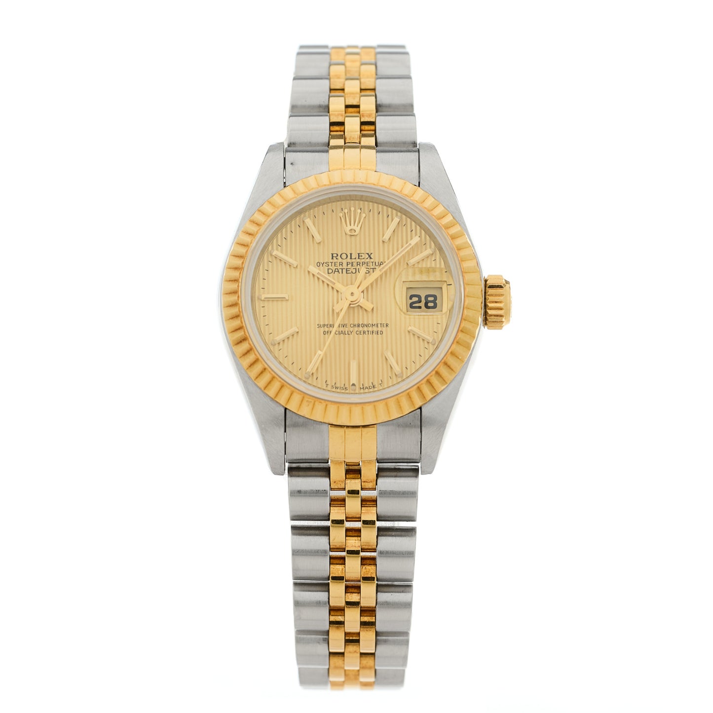 Stainless Steel 18K Yellow Gold 26mm Oyster Perpetual Datejust Watch Champagne Tapestry 69173