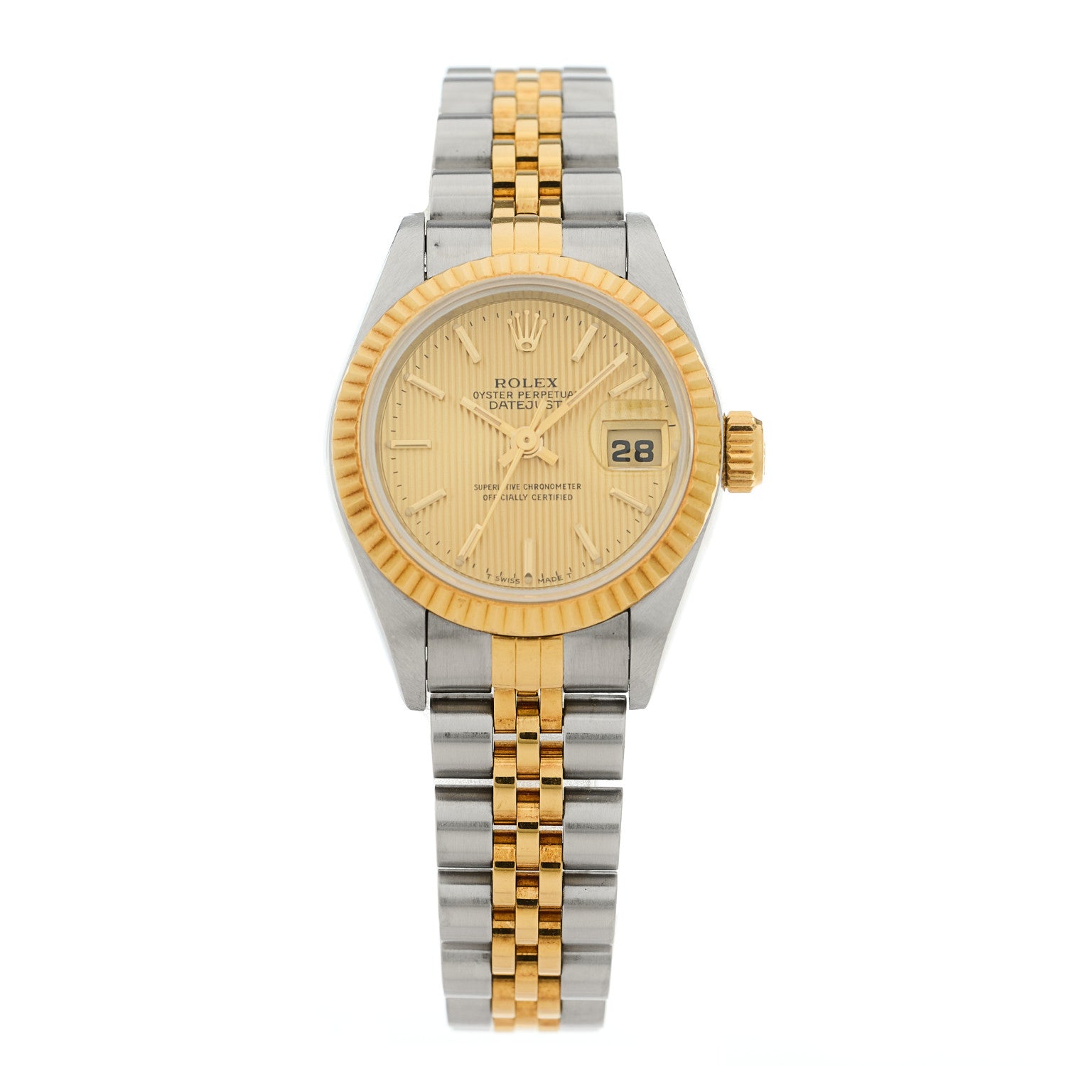 Rolex Stainless Steel 18K Yellow Gold 26mm Oyster Perpetual Datejust Watch Champagne Tapestry 69173 1 of 4