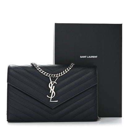 Saint Laurent Grain De Poudre Matelasse Chevron Monogram Chain Wallet Deep Marine 10 of 10