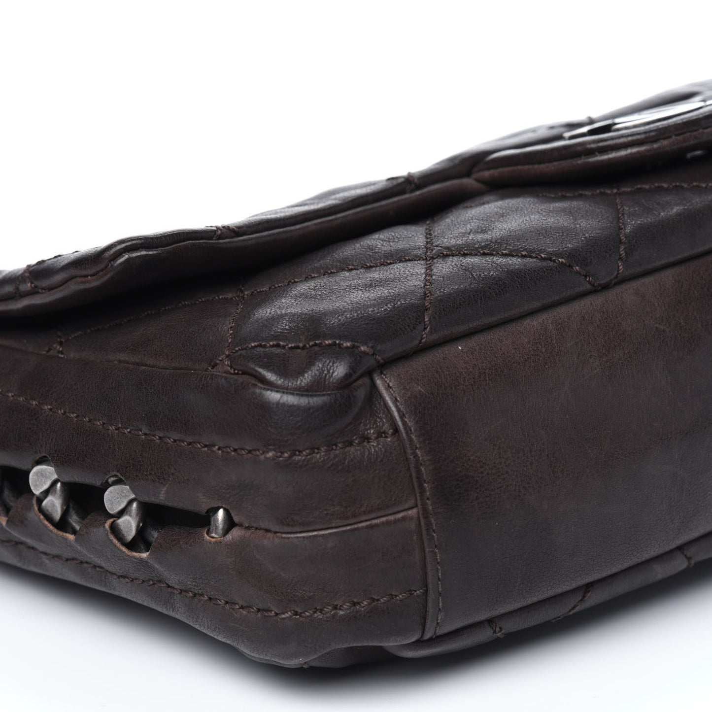 Calfskin Quilted Modern Chain Flap Brown
