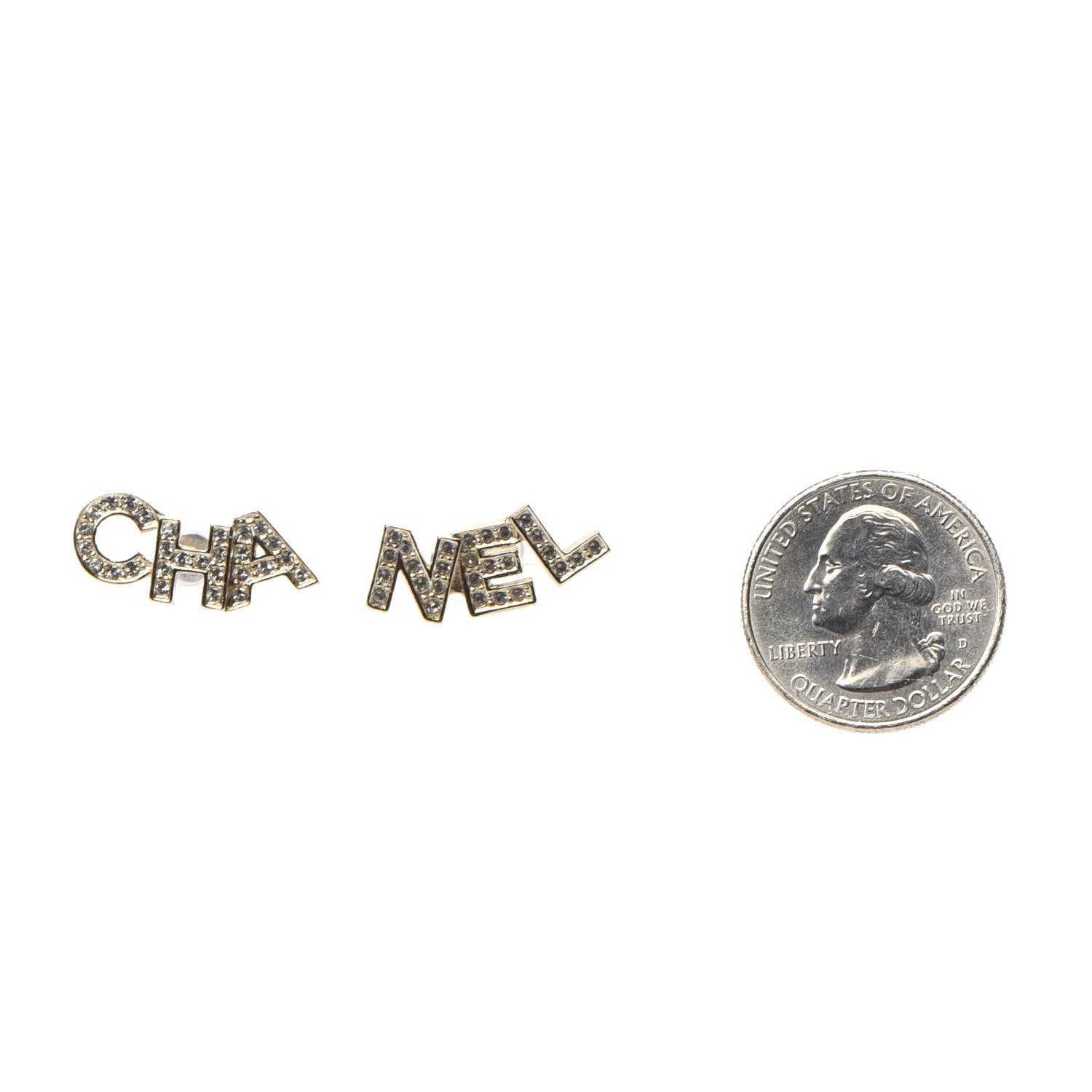 Chanel Crystal Pearl Signature Stud Earrings Gold 2 of 5