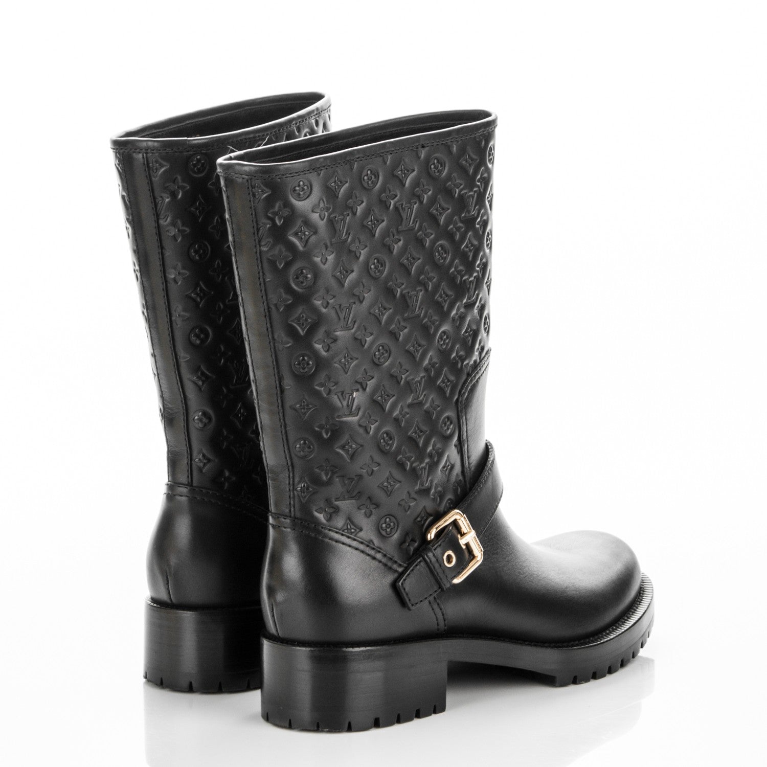 Louis Vuitton Calfskin Embossed Monogram Rebellion Half Boots 37 Black 4 of 7