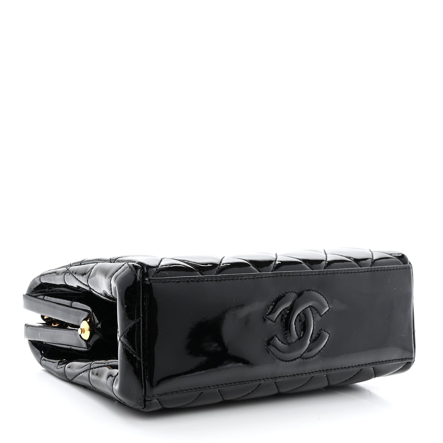 Patent Quilted Frame Evening Bag Black