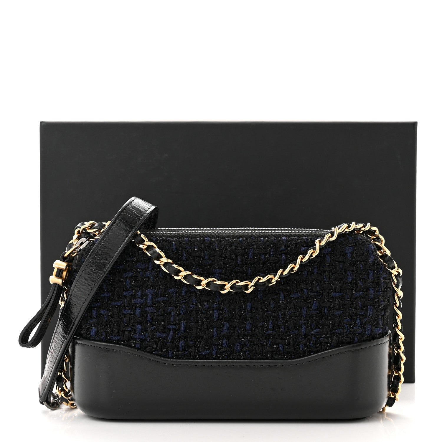 Chanel Tweed Aged Calfskin Quilted Small Gabrielle Clutch With Chain Black Blue 14 of 14