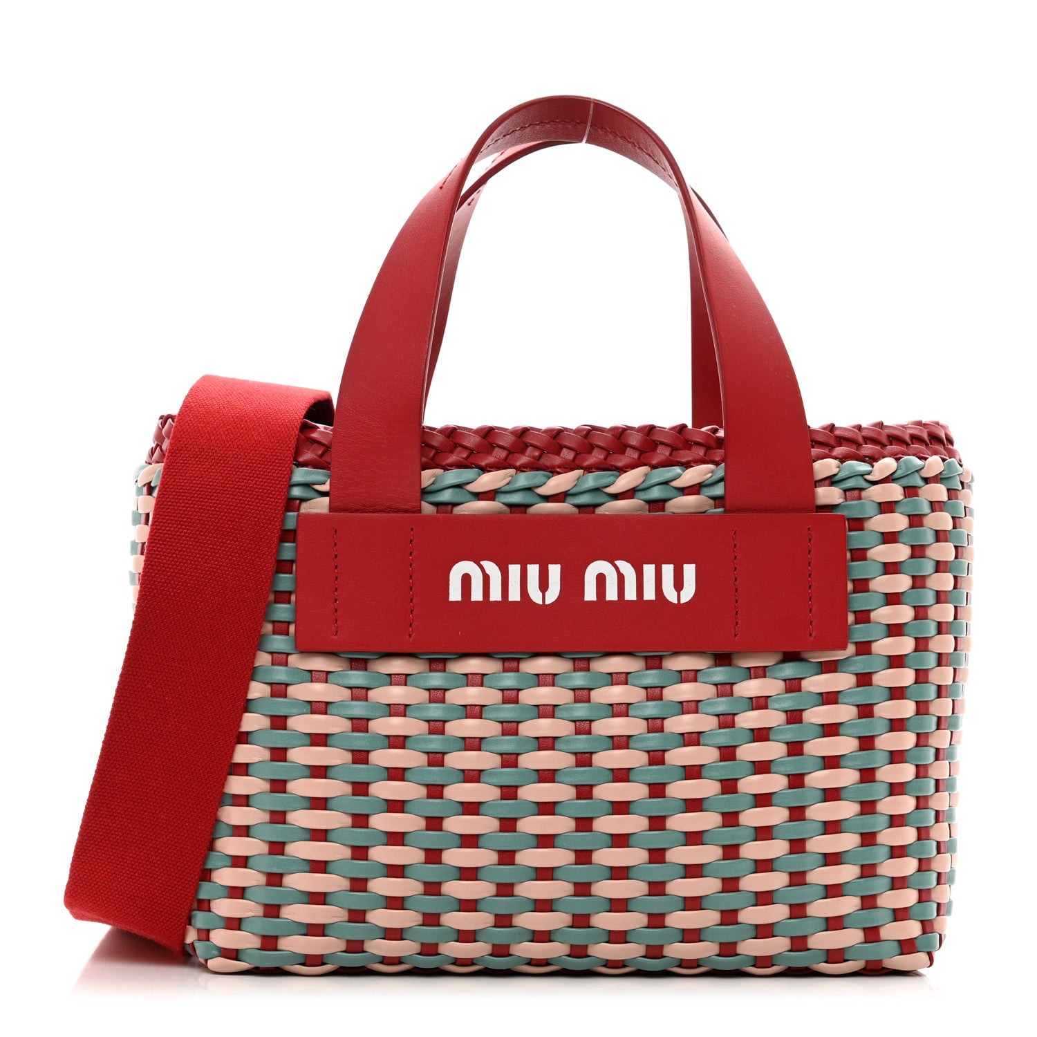 Miu Miu Nappa Matelasse Wicker Basket Bag Red Multicolor 1 of 10