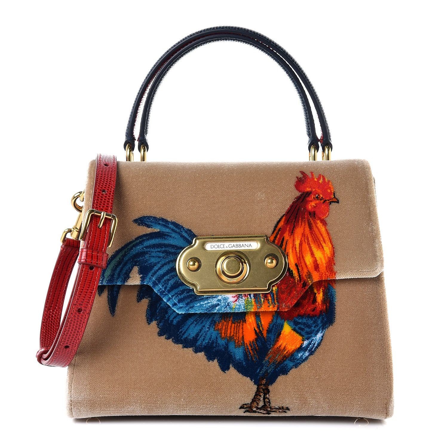 Dolce & Gabbana Velvet Lizard Rooster Printed Welcome Satchel Multicolor 1 of 11