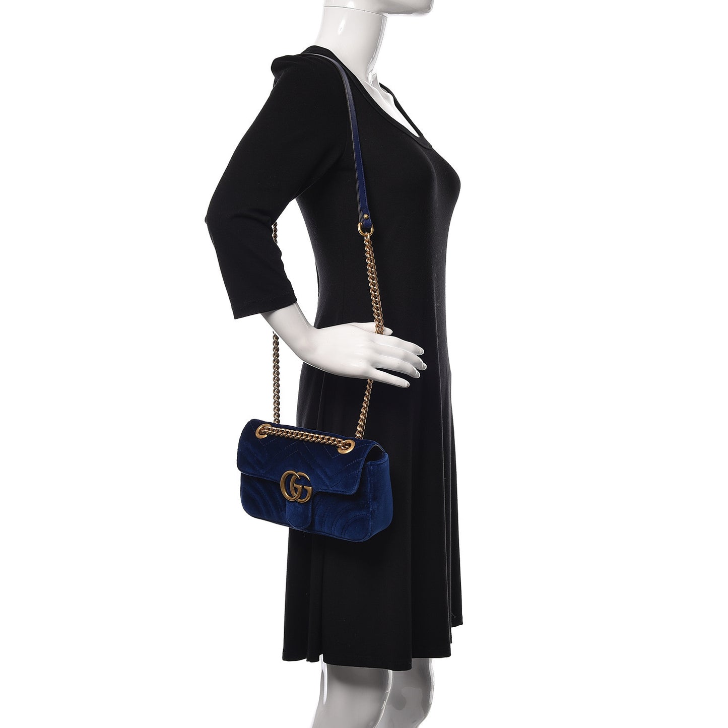 Velvet Matelasse Mini GG Marmont Shoulder Bag Cobalt Blue
