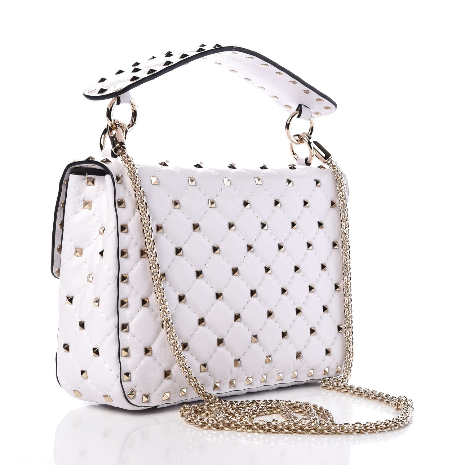 Valentino Garavani Lambskin VLTN Print Medium Rockstud Spike Shoulder Bag Optic White Black 4 of 7