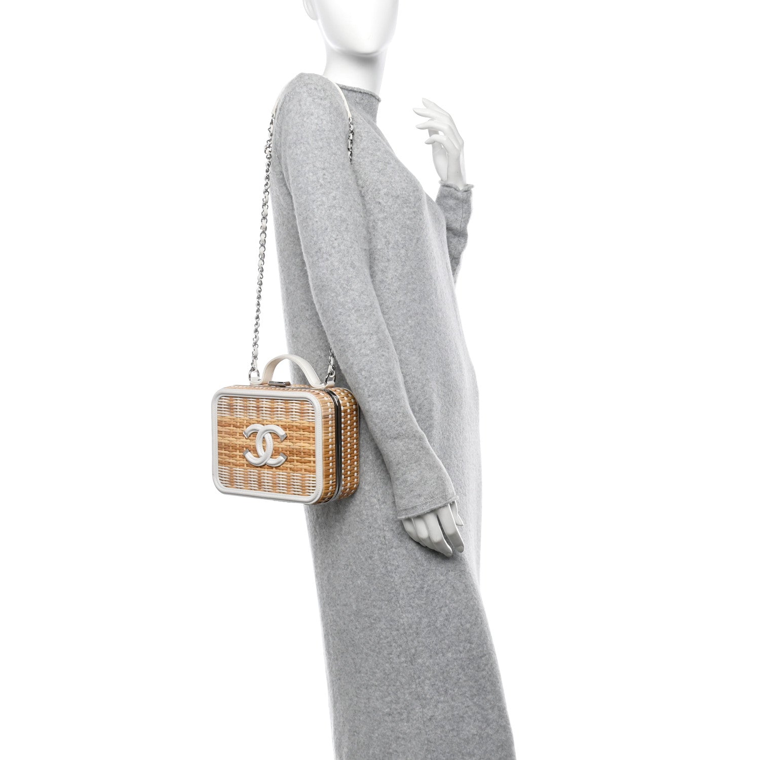 Chanel Raffia Calfskin CC Filigree Vanity Case White 3 of 13