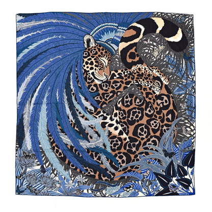 Hermes Cashmere Silk Jaguar Quetzal Shawl 140 Bleu Taupe Gris 1 of 6