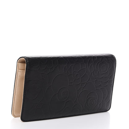 Chanel Lambskin Camellia Embossed Yen Wallet Black 2 of 14