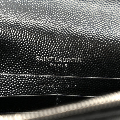Saint Laurent Grain De Poudre Matelasse Chevron Monogram Envelope Chain Wallet Black 6 of 10