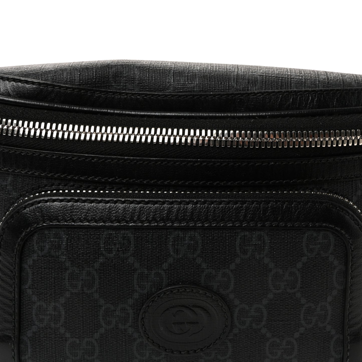 GG Supreme Monogram Textured Calfskin Retro Interlocking G Belt Bag Black