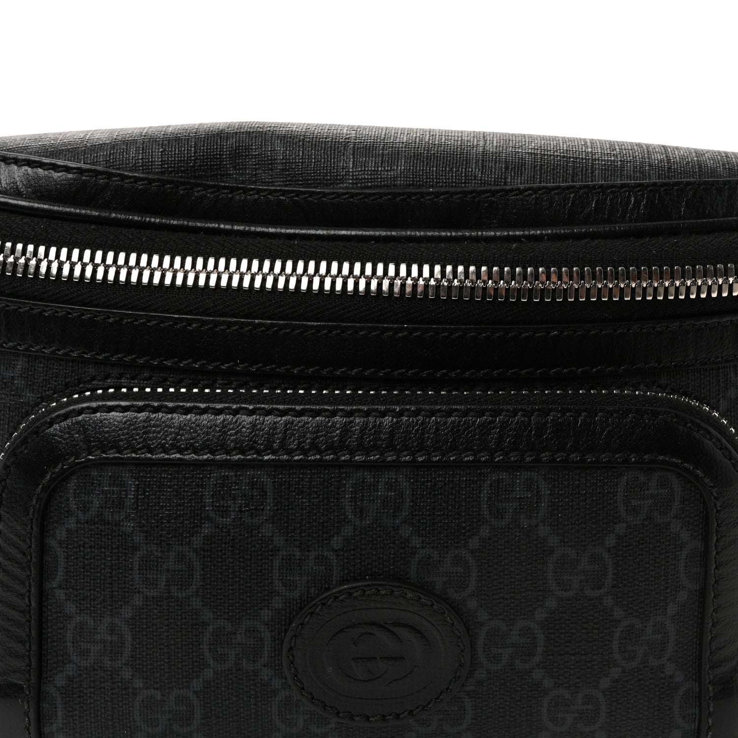Gucci GG Supreme Monogram Textured Calfskin Retro Interlocking G Belt Bag Black 7 of 9