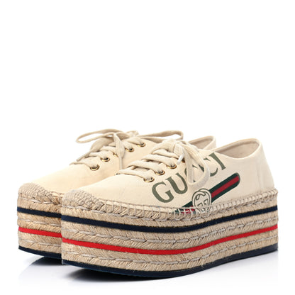 Gucci Canvas Logo Lace-Up Platform Espadrilles 36 Greggio Grege 2 of 7