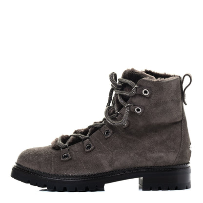 Jimmy Choo Suede Shearling Hillary Flat Boots 40 Mink 1 of 7