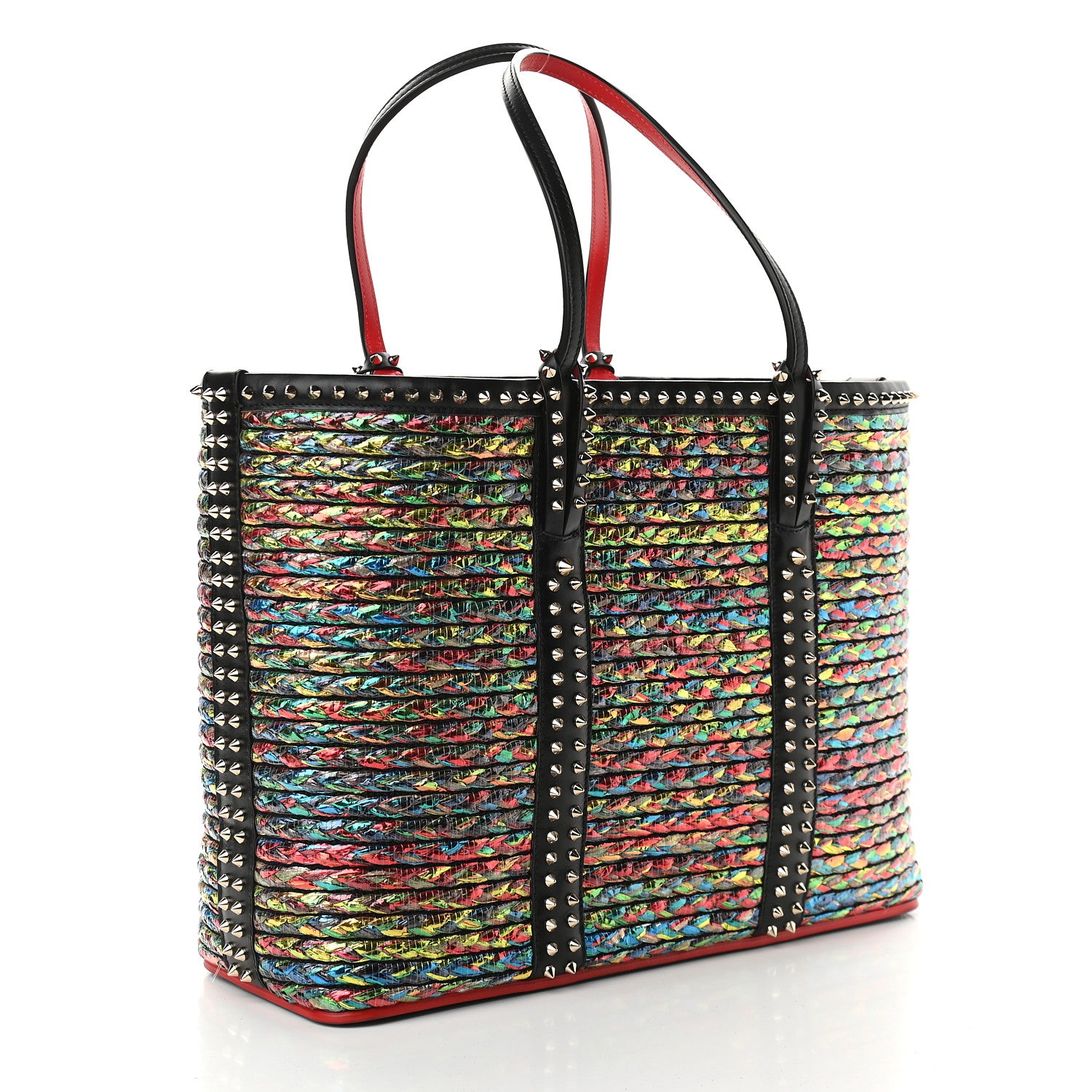 Christian Louboutin Calfskin Metallic Straw Spikes East West Cabata Tote Multicolor 2 of 8