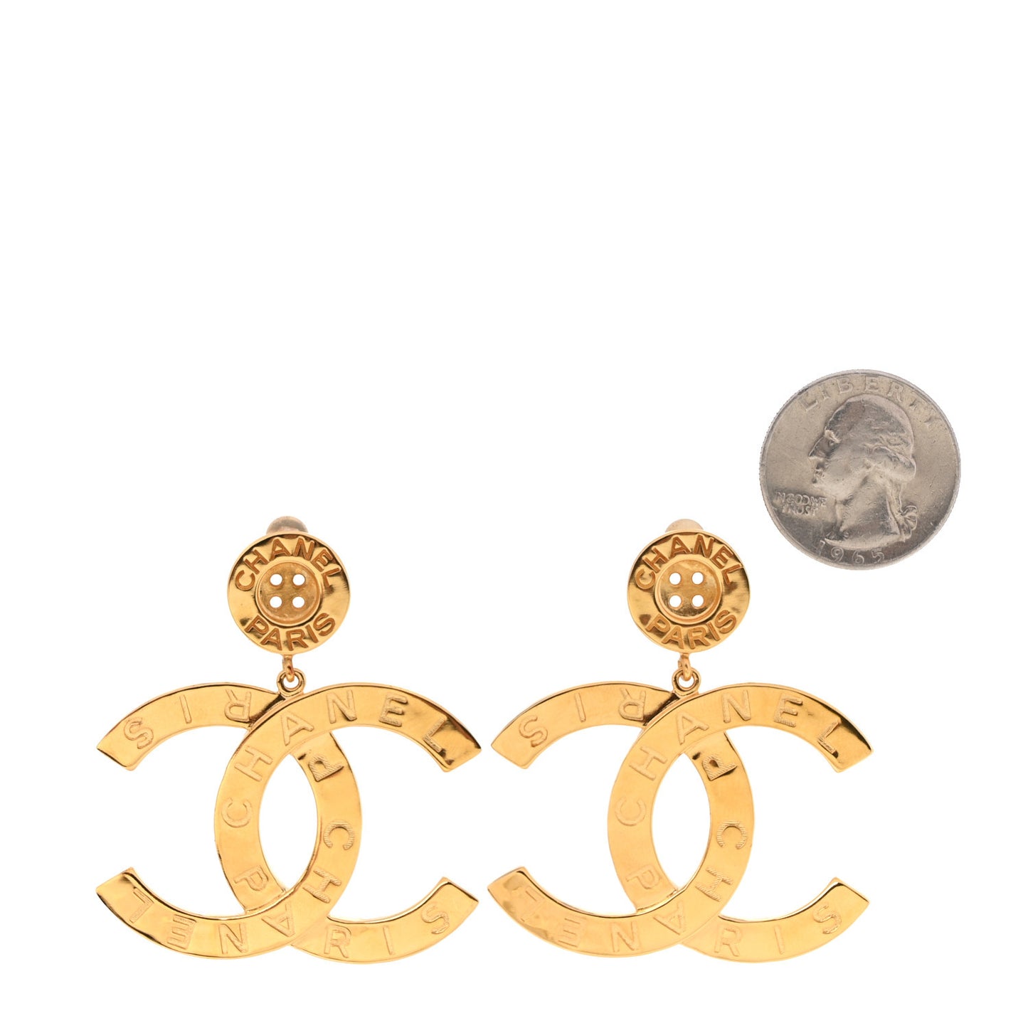 Metal Large Paris Button Earrings Gold