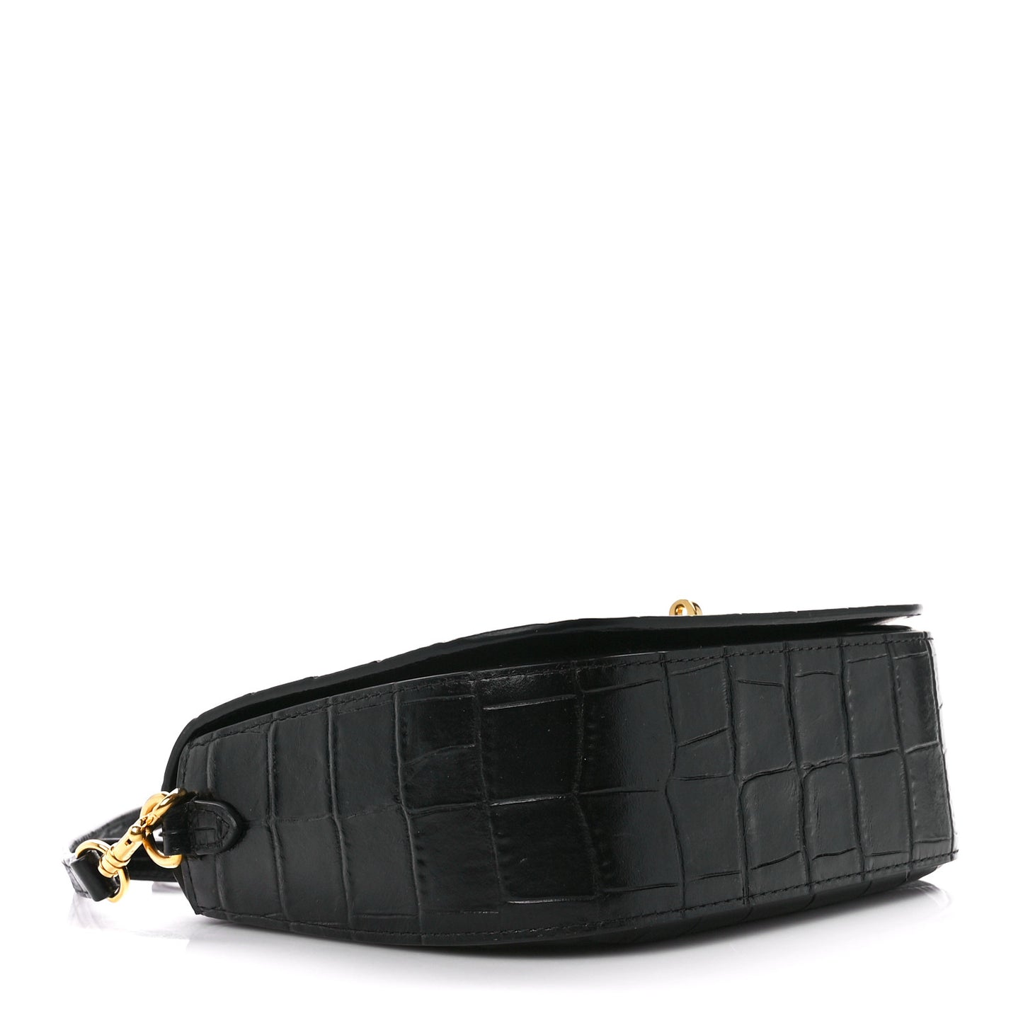 Deep Calfskin Crocodile Embossed Small Darley Black