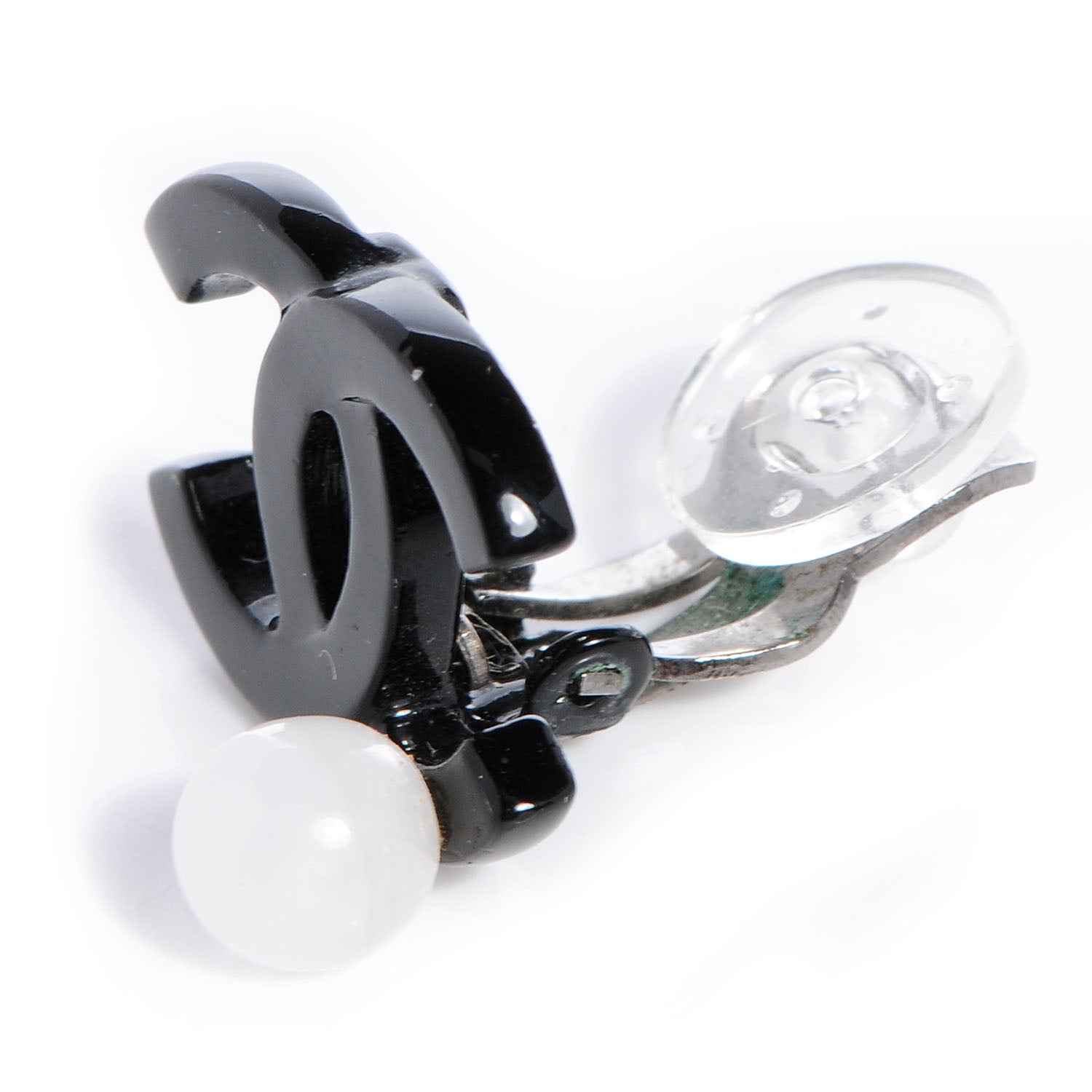 Chanel Resin CC Bead Clip On Earrings Black White 4 of 5