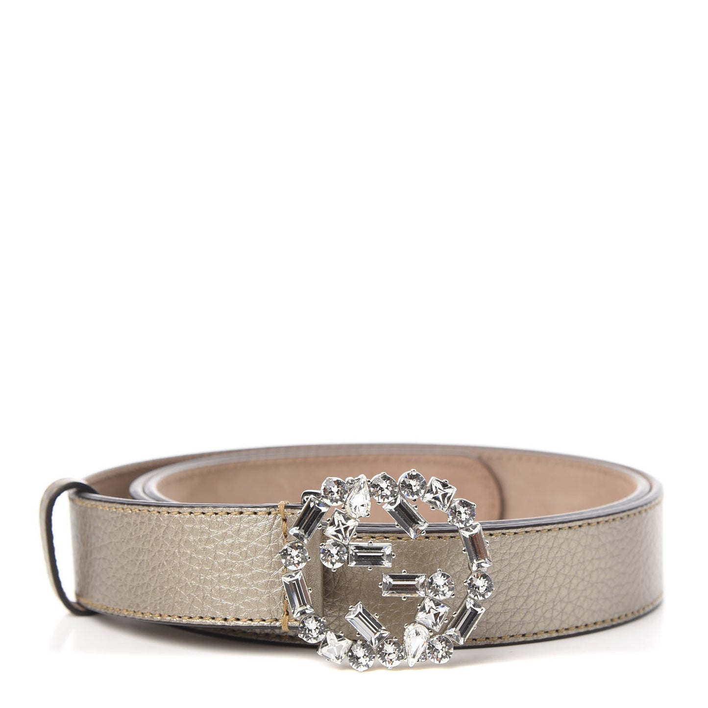Calfskin Crystal Interlocking G Belt 100 40 Golden Beige