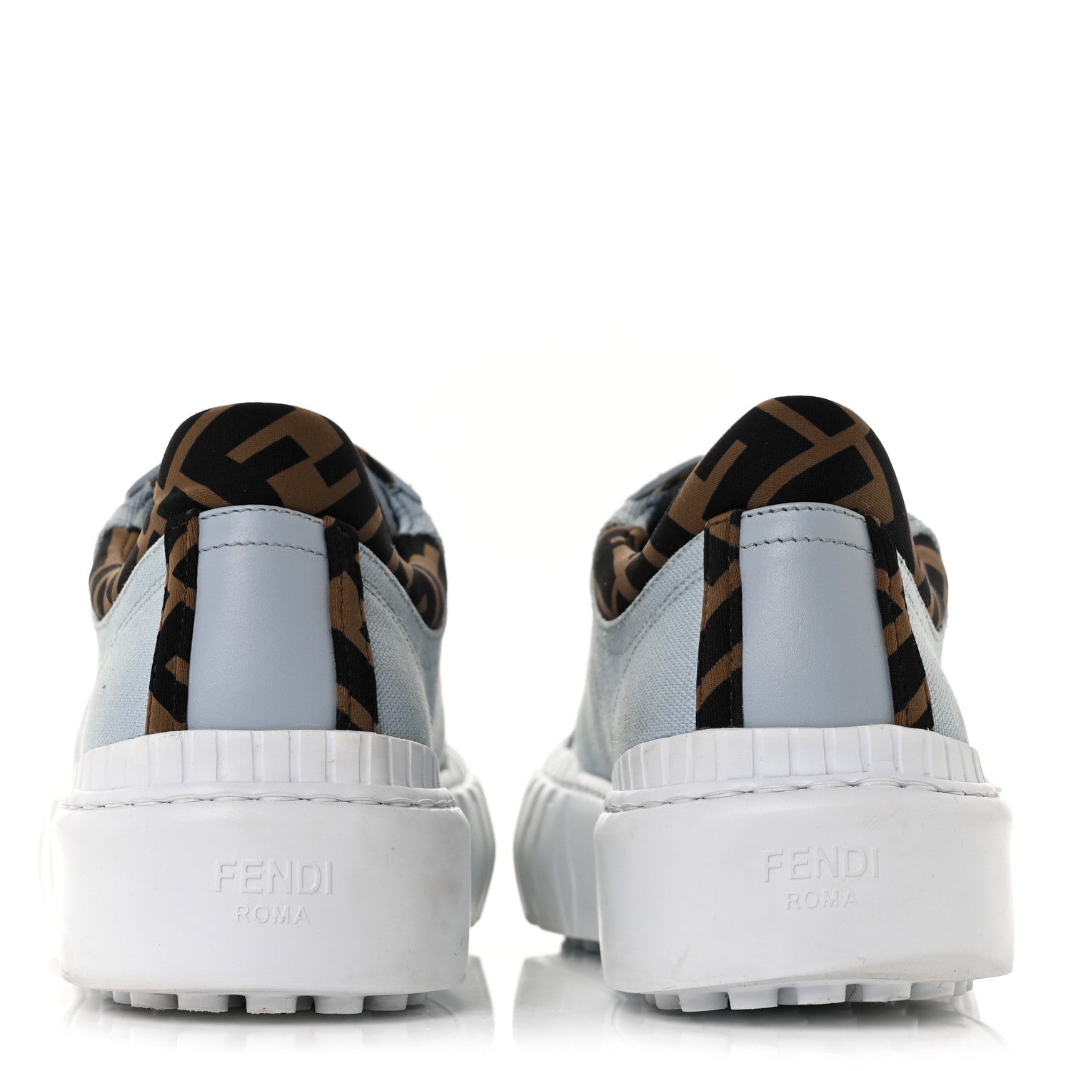 Fendi Canvas Lycra TPU FF Womens Fendi Force Low Top Sneakers 40.5 Sky Tobacco Black 5 of 10