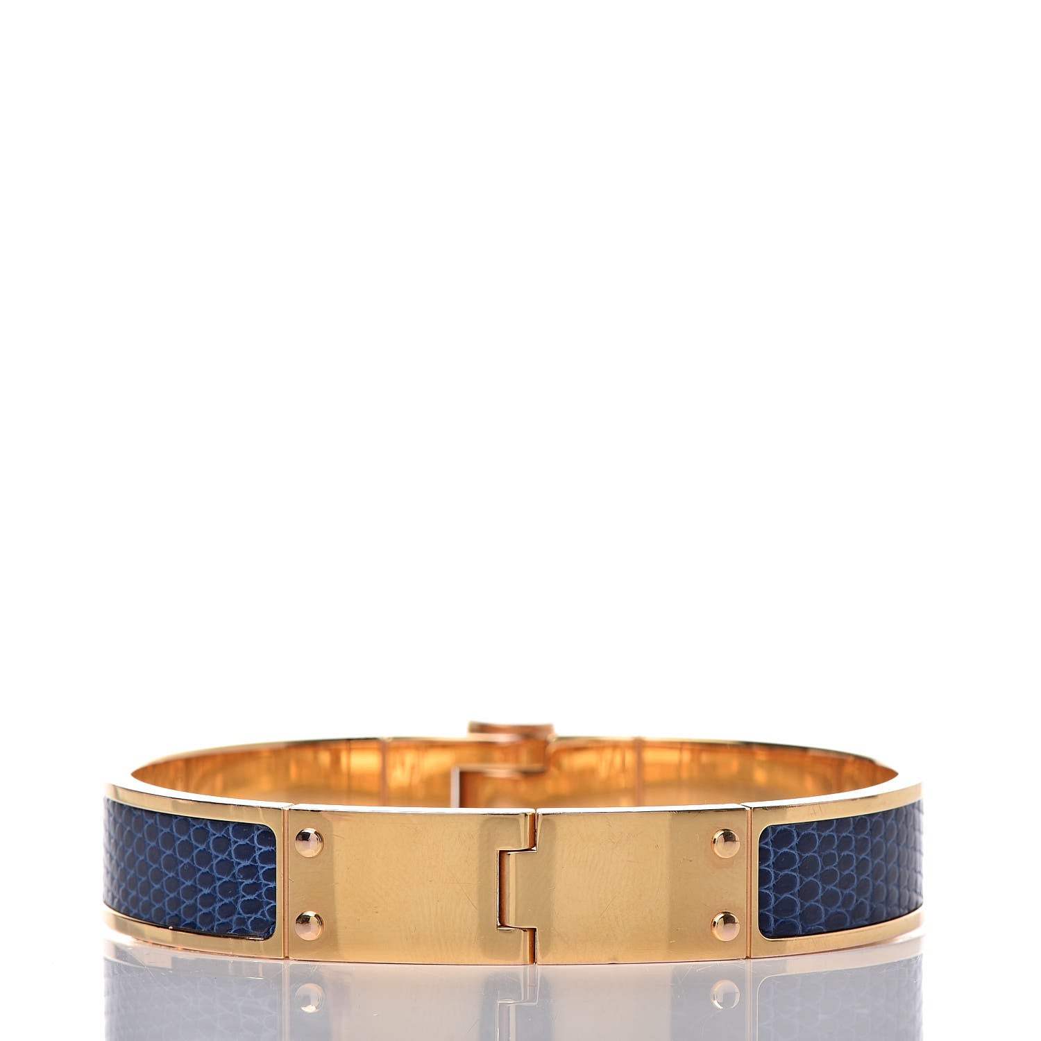 Hermes Lizard Charniere Cuir Narrow Hinged Bracelet M Bleu Saphire 3 of 6