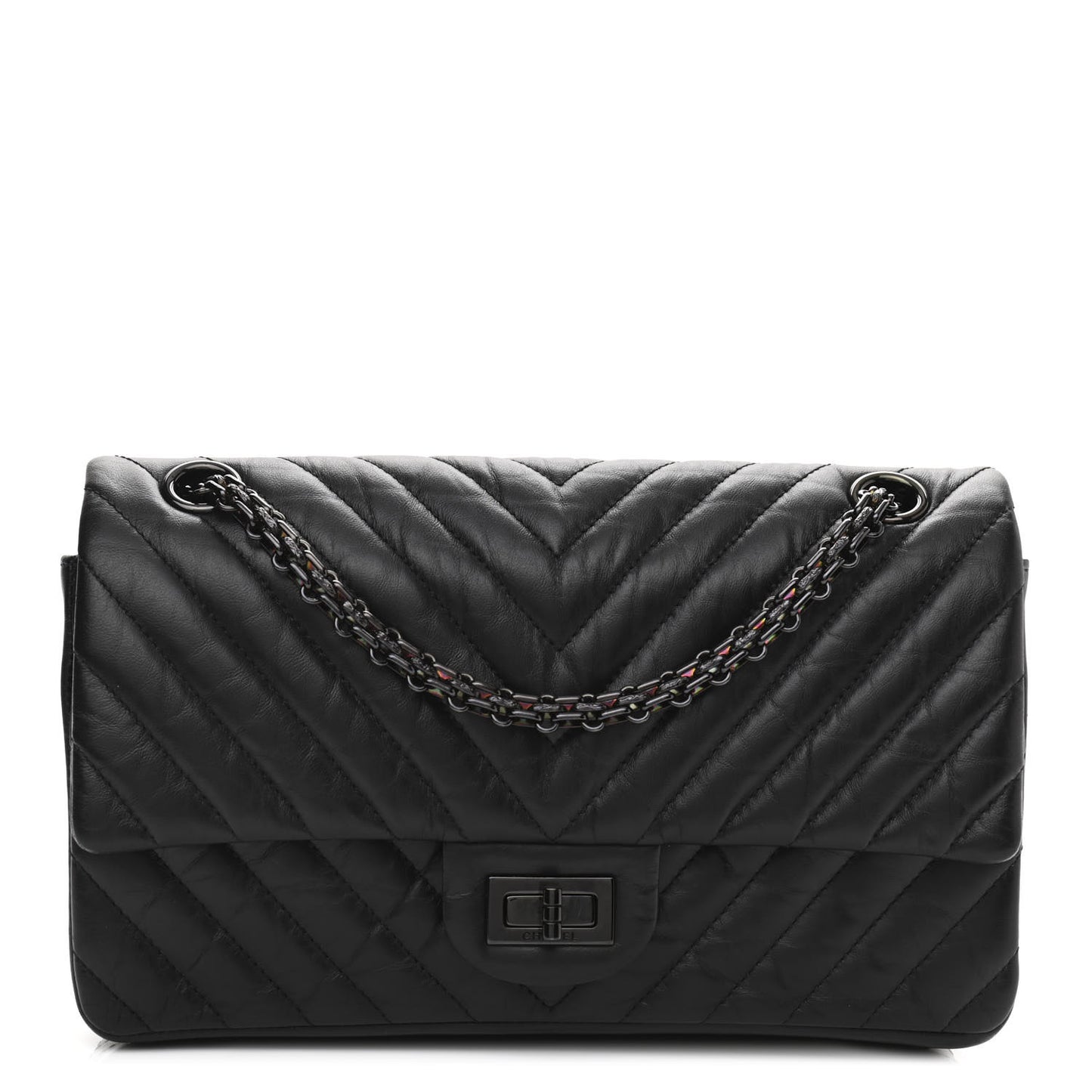 Aged Calfskin Chevron Quilted 2.55 Reissue 225 Flap So Black