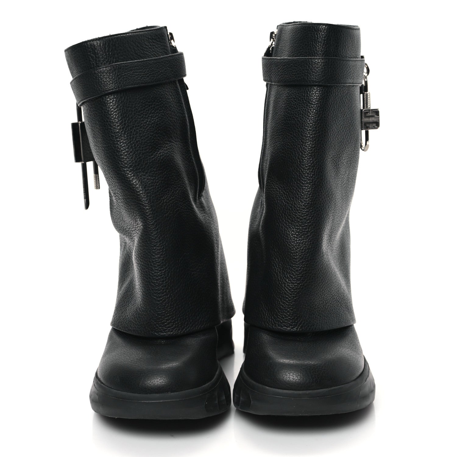 Givenchy Grained Calfskin Shark Lock Biker Ankle Boots 39 Black 2 of 8