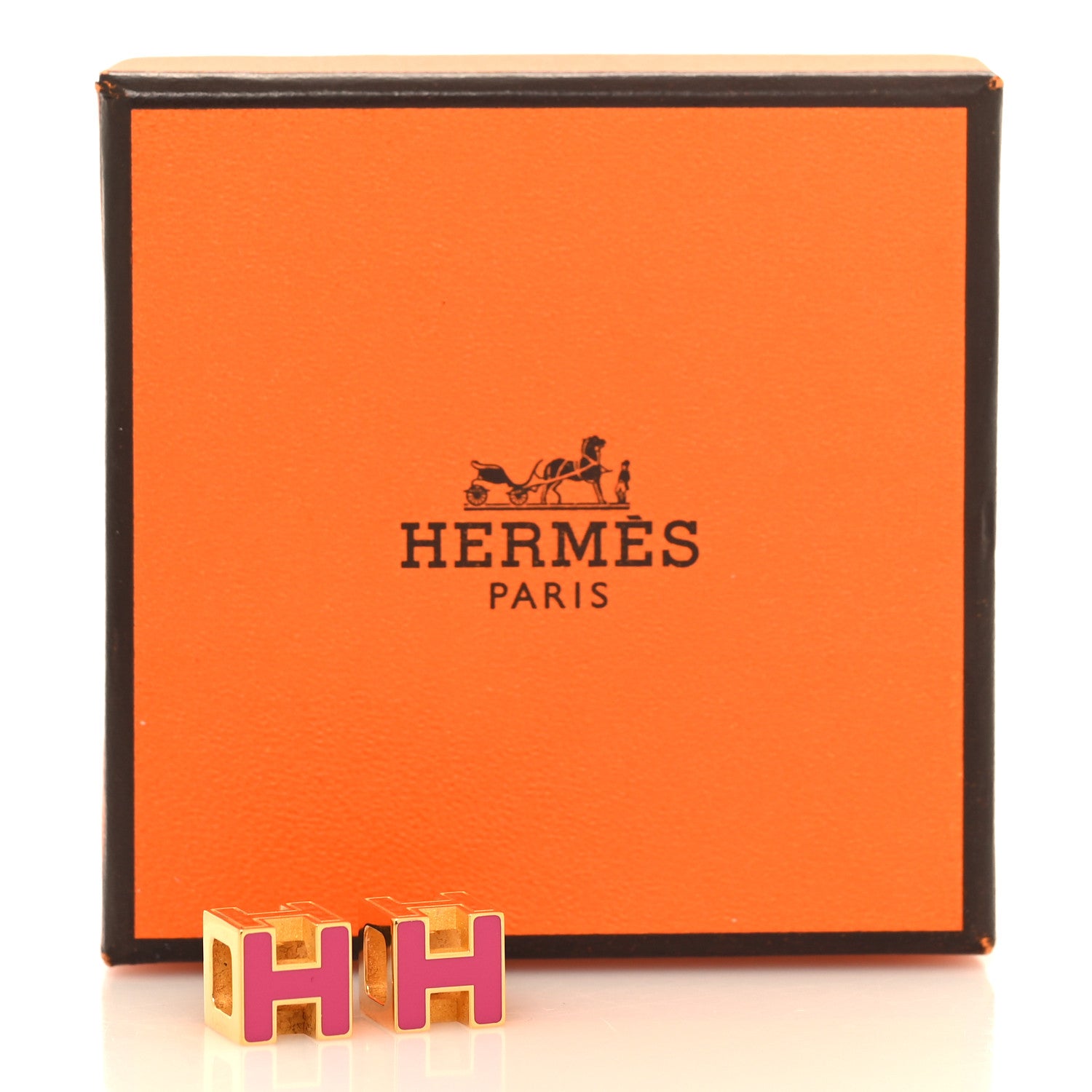 Hermes Gold Lacquered Cage d'H Earrings Rose Indien 5 of 5
