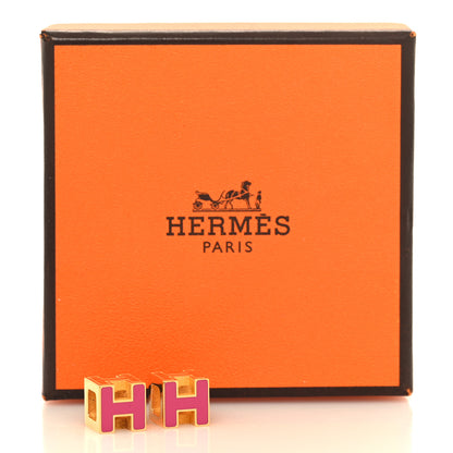 Hermes Gold Lacquered Cage d'H Earrings Rose Indien 5 of 5