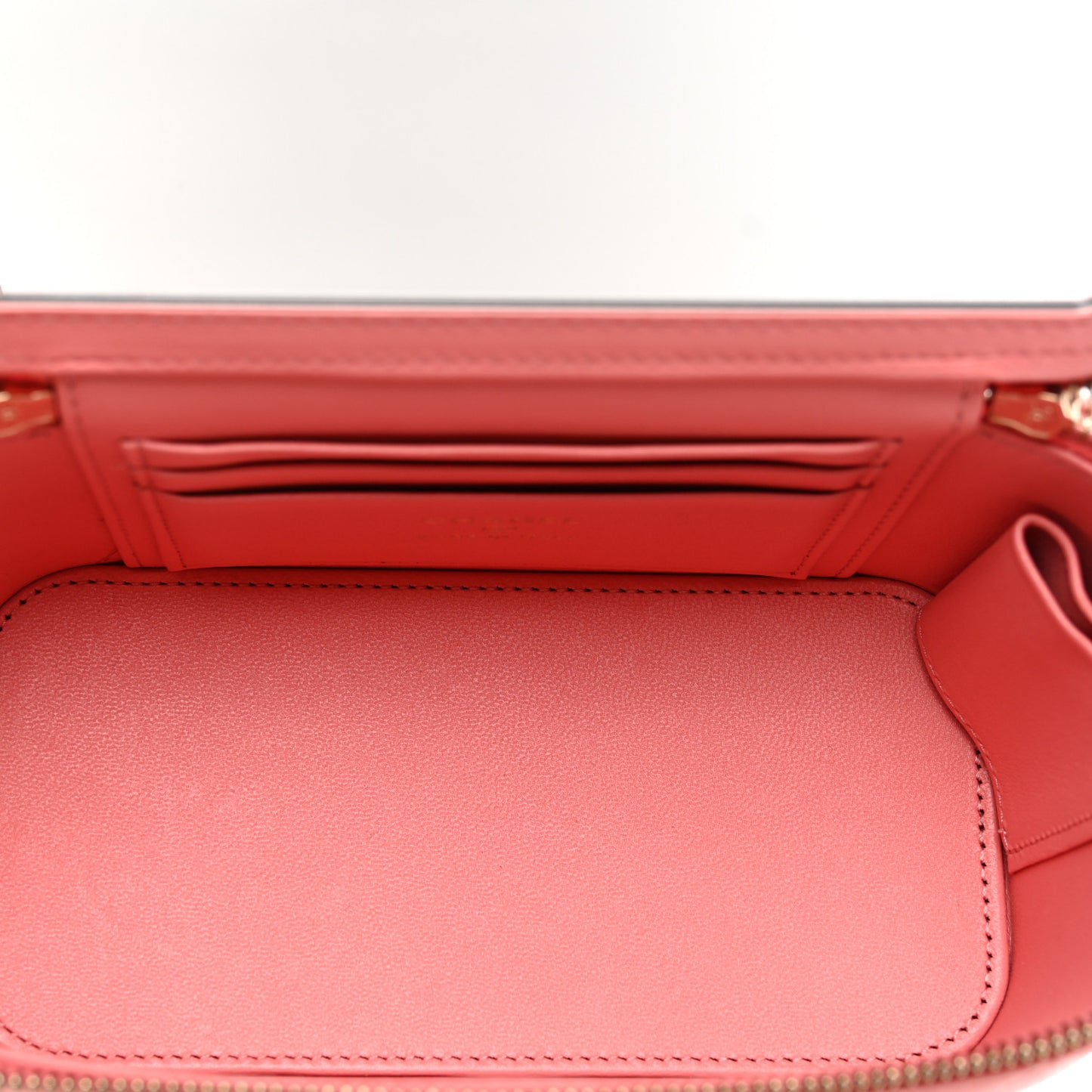 Lambskin Quilted Small Charming Top Handle Vanity Case With Chain Pink