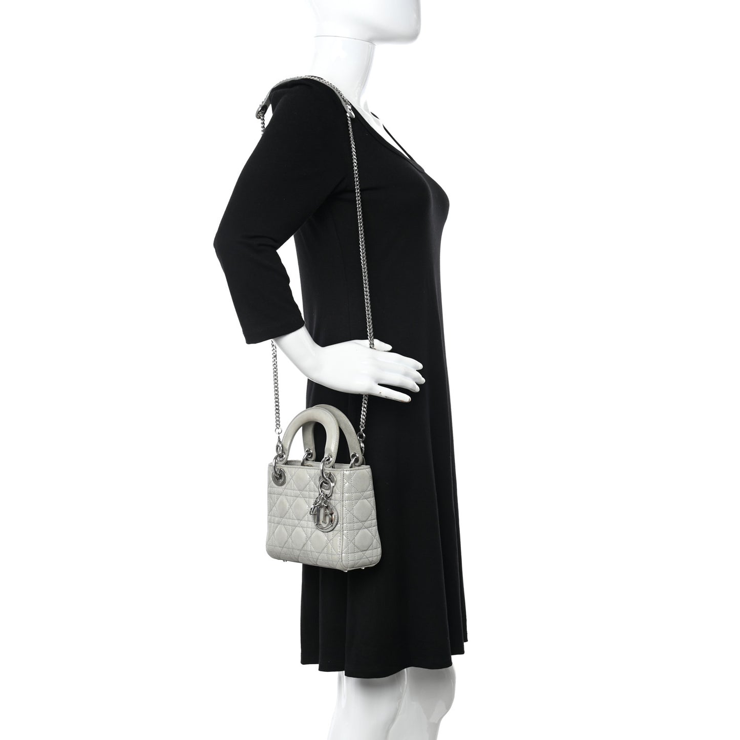 Metallic Nubuck Cannage Mini Lady Dior Silver