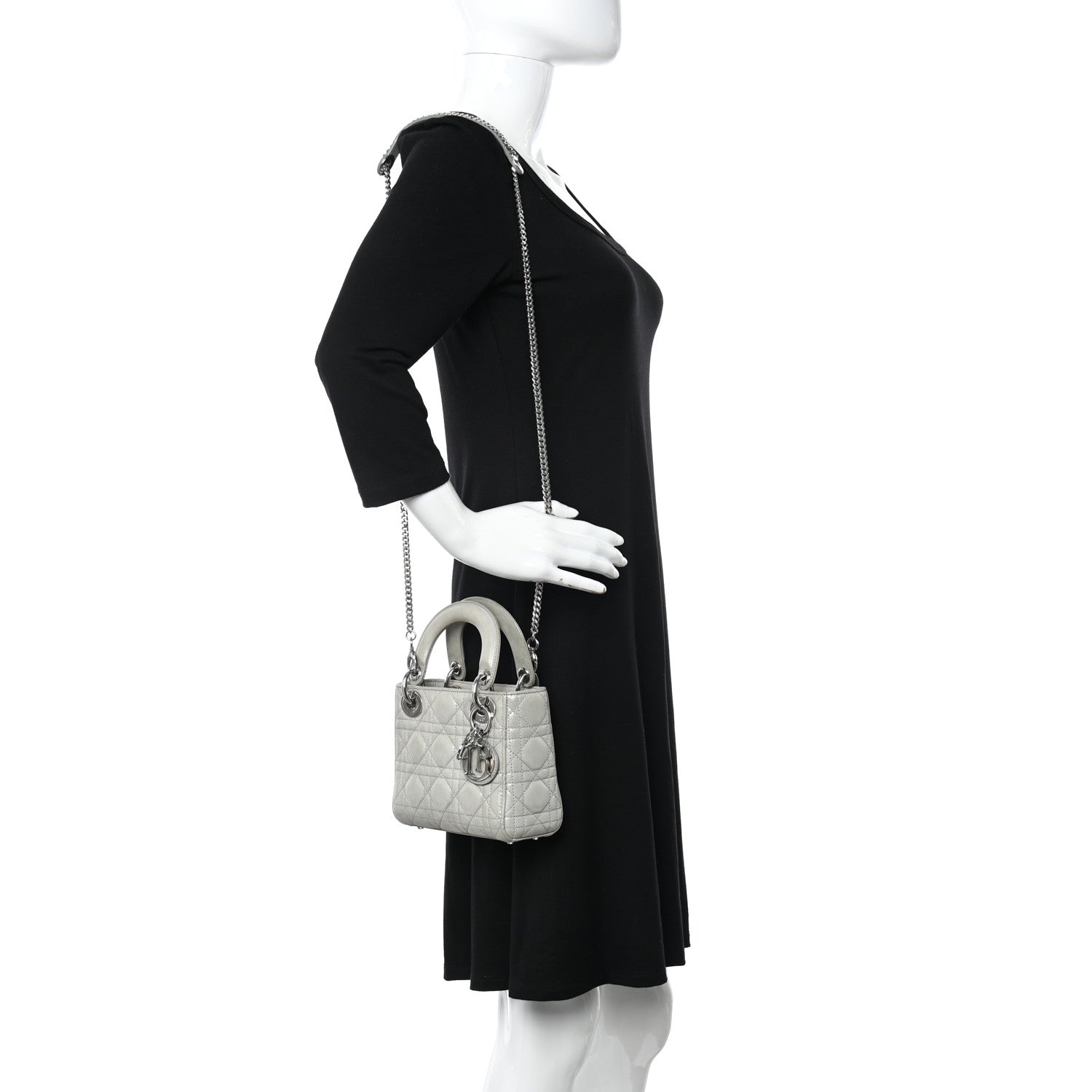 Christian Dior Metallic Nubuck Cannage Mini Lady Dior Silver 2 of 11