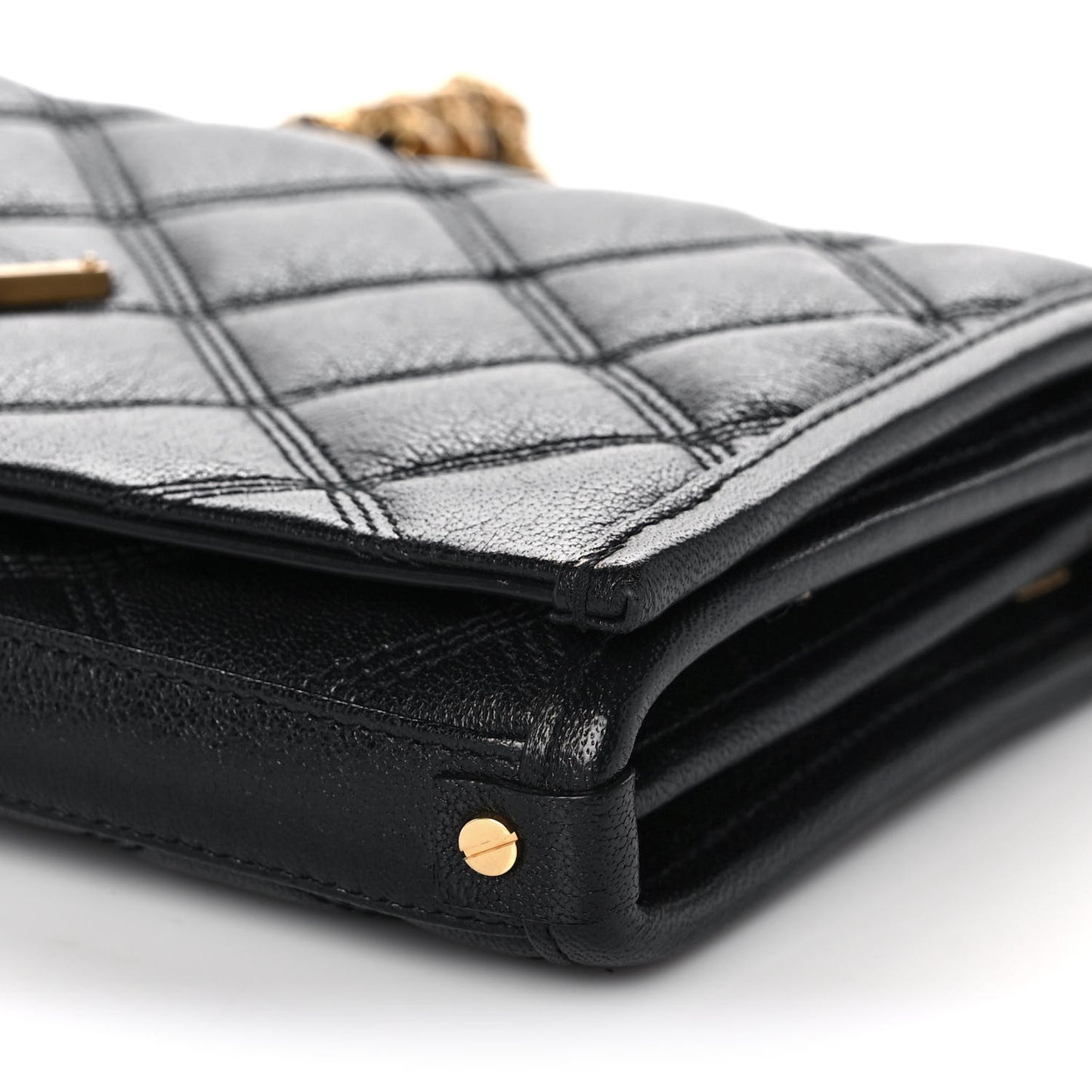 Lambskin Diamond Quilted Becky Chain Wallet Black
