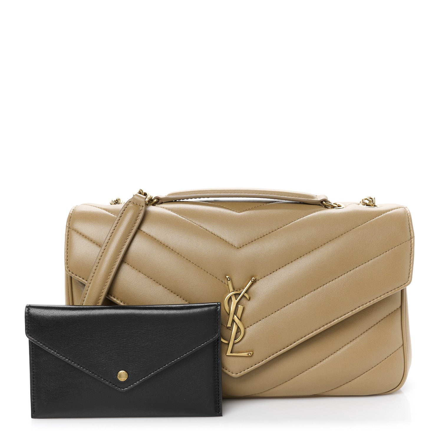 Saint Laurent Lambskin Chevron Quilted Medium Loulou Tan 4 of 13