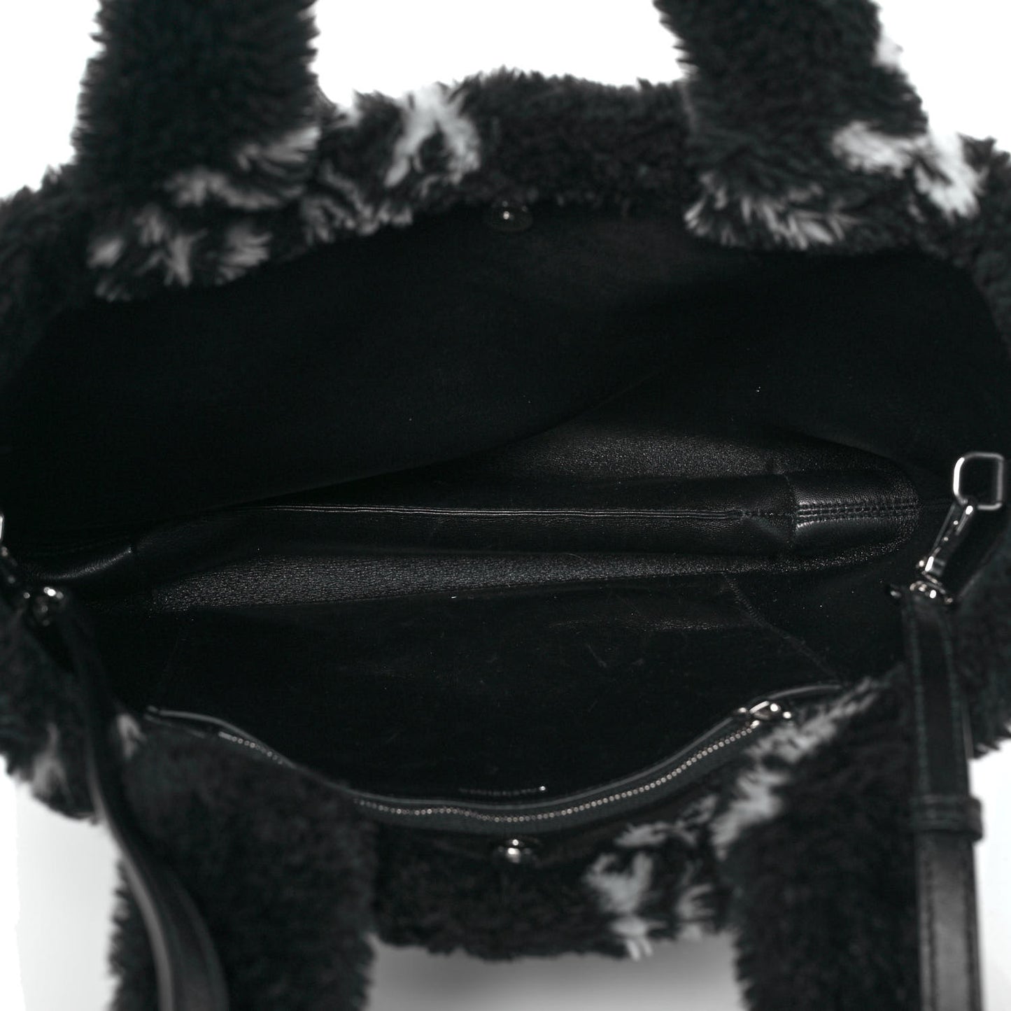 Faux Fur Diagonal Logo Everyday Tote Black White