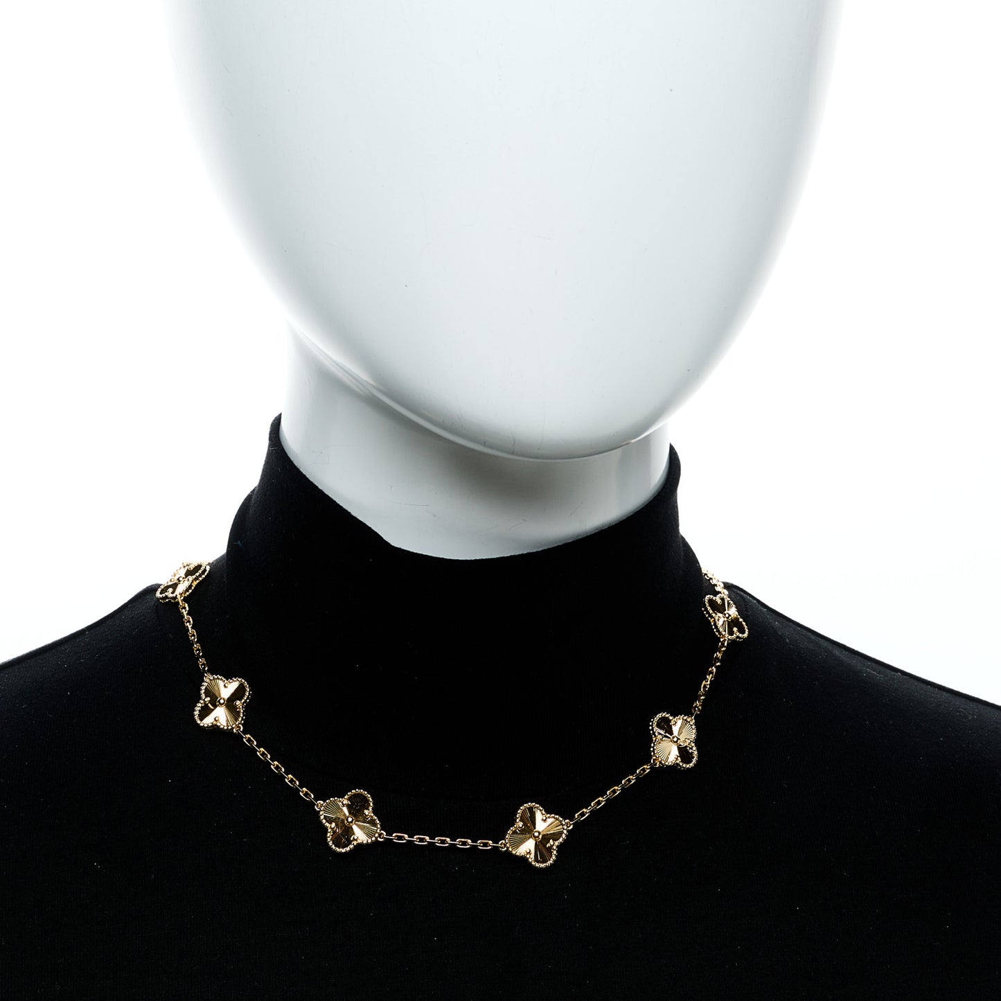 18K Yellow Gold 10 Motifs Guilloche Vintage Alhambra Necklace