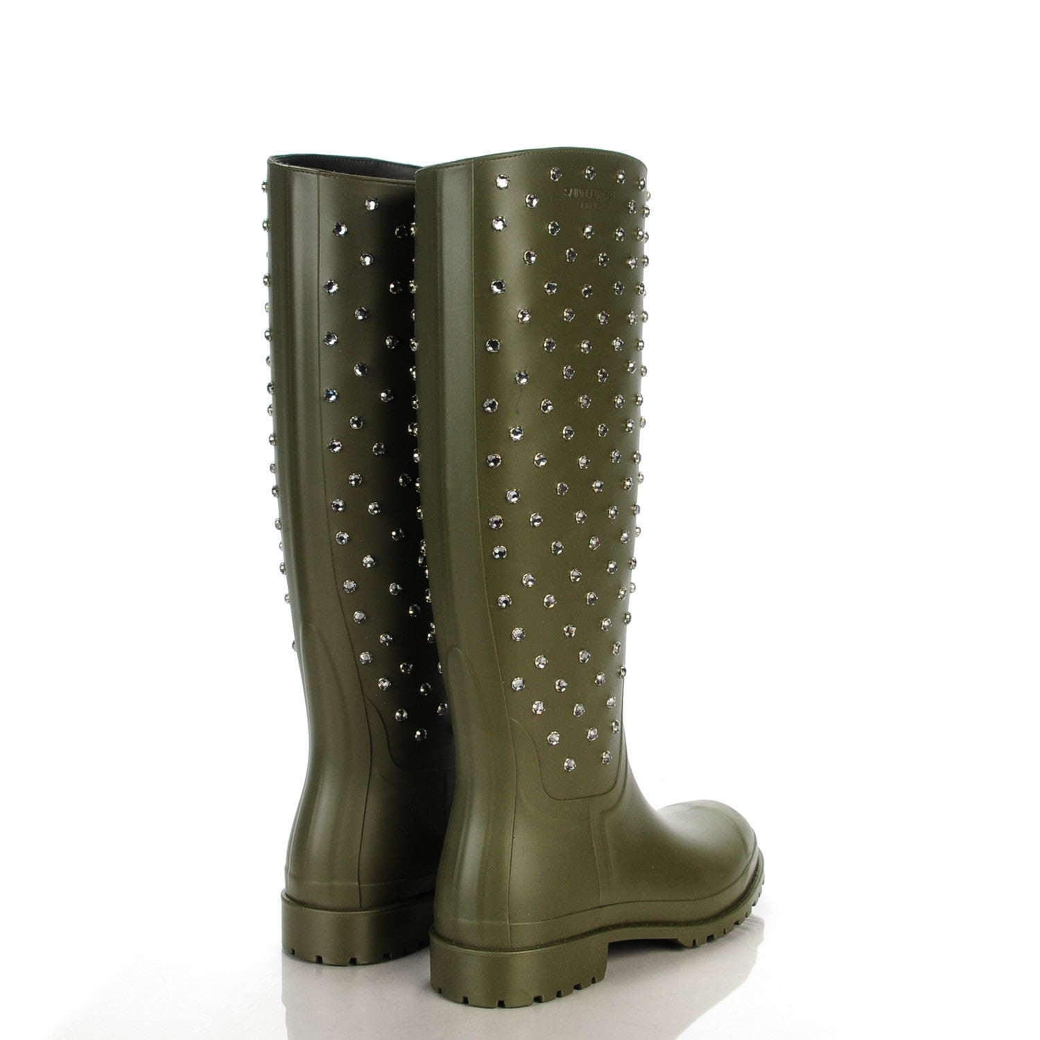 Saint Laurent Rubber Crystal Rain Boots 35 Dark Khaki 4 of 8