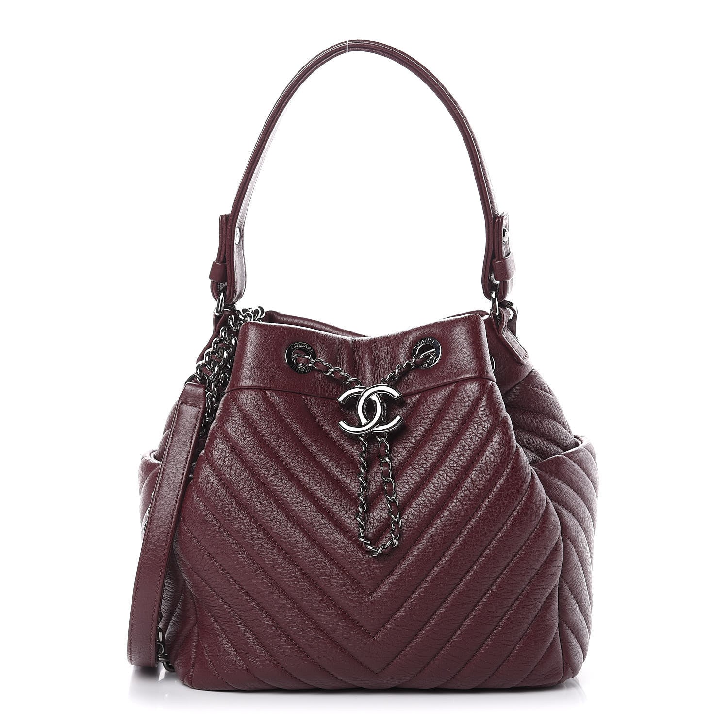 Chanel Deerskin Chevron Small CC Chain Bucket Bag Burgundy 1 of 10