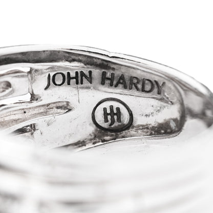 John Hardy Sterling Silver Diamond Bamboo Multi Row Ring 58 8.5 4 of 5