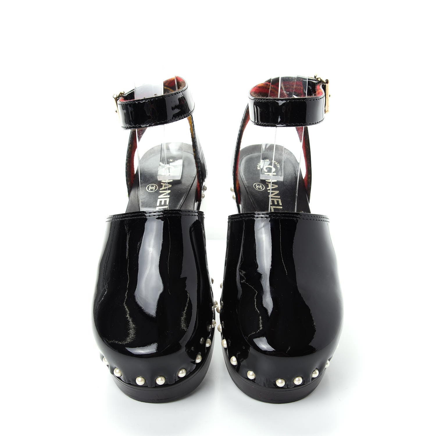 Chanel Patent Calfskin Pearl Ankle Strap Clogs 37 Black 5 of 10