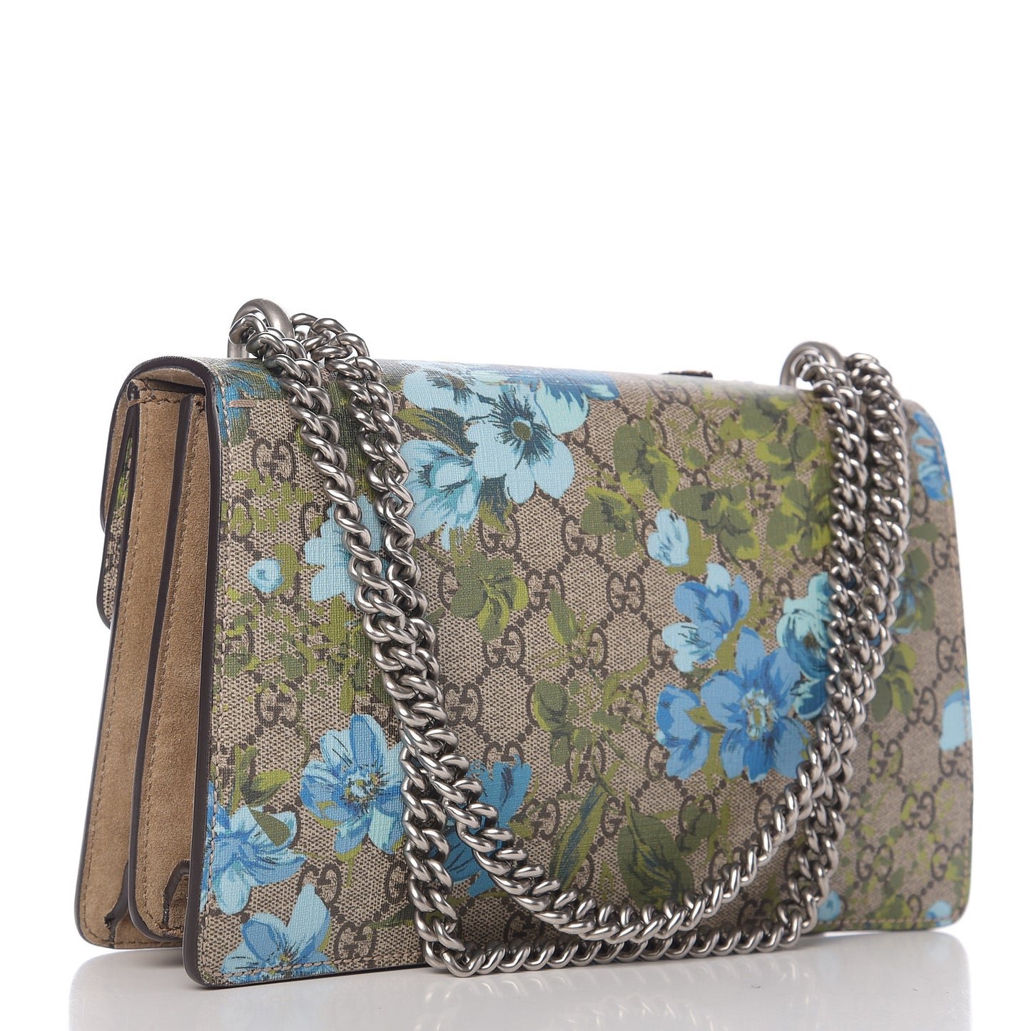 GG Supreme Monogram Blooms Print Embroidered Small Dionysus Shoulder Bag Blue Taupe