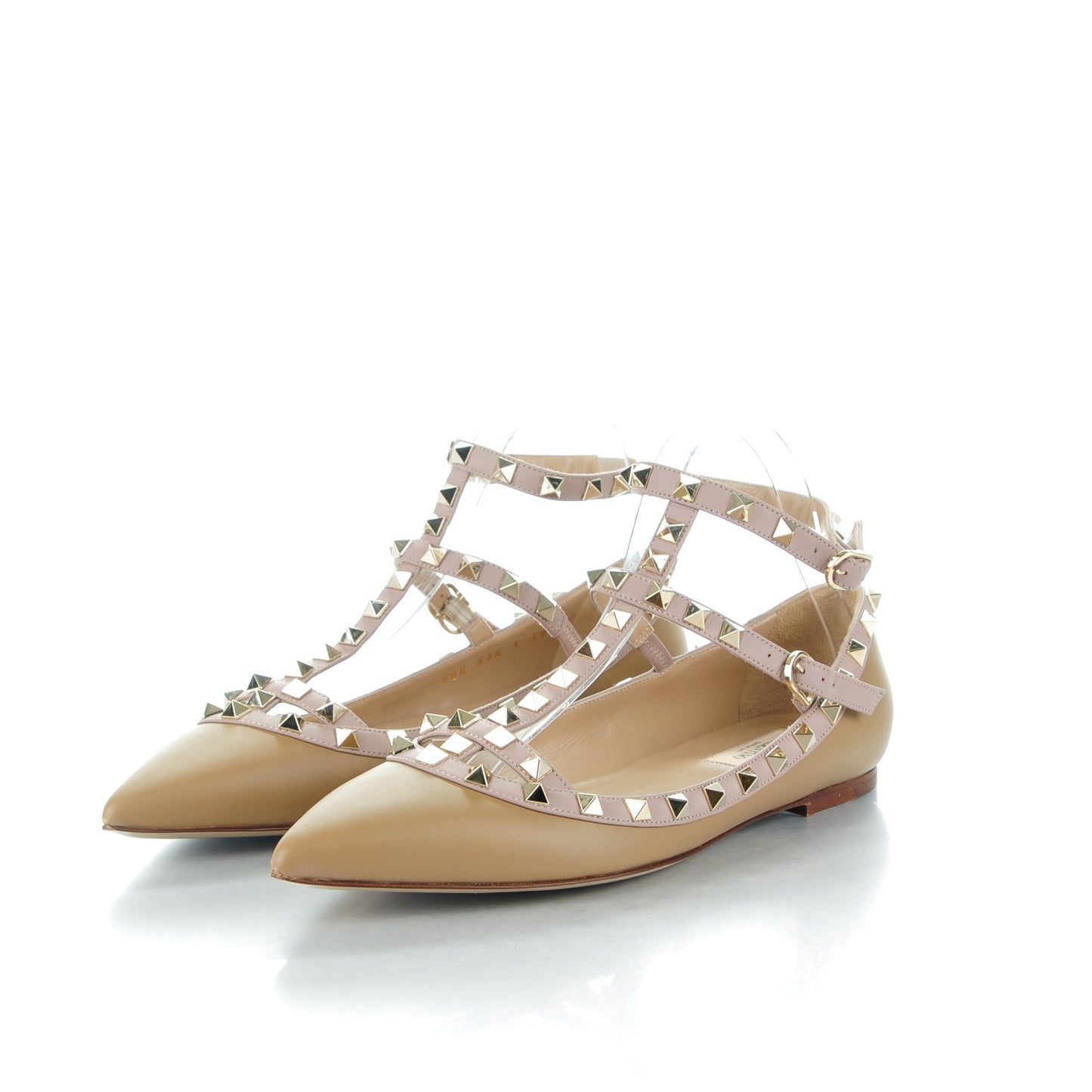 Calfskin Nappa Rockstud Cage Ballerina Flats 39 Alpaca Poudre
