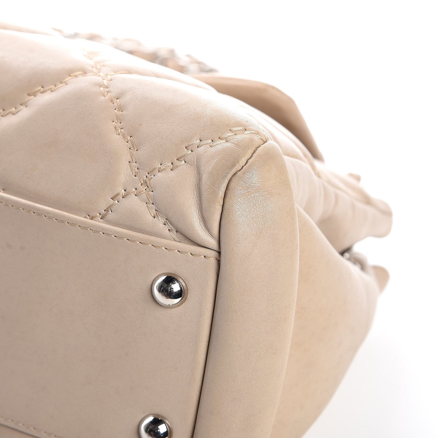 Calfskin Double Stitch Large Hamptons Flap Bag Beige